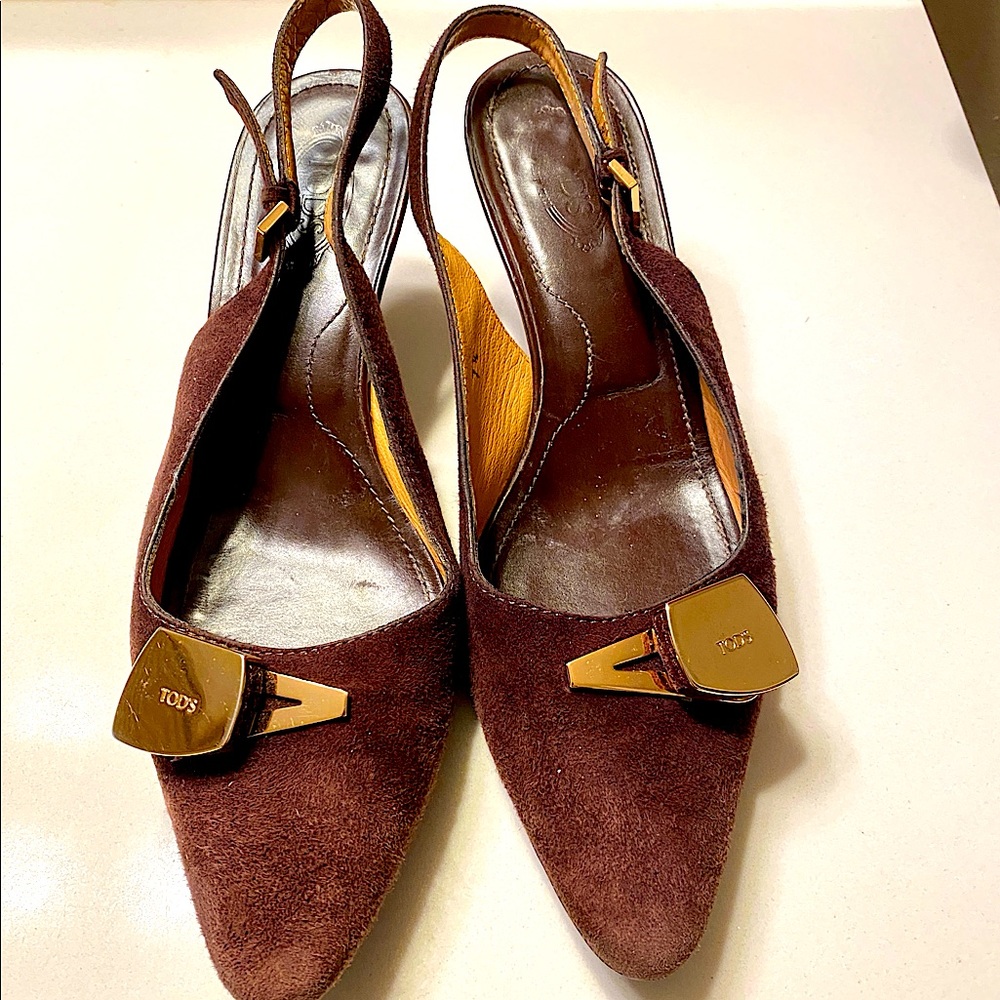 Tod's Suede Slingback Pumps in Brown